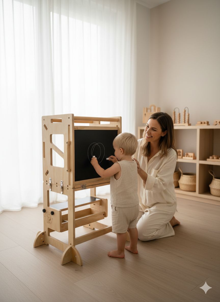 Enfant et parent dans un intérieur lumineux avec la VersaTower